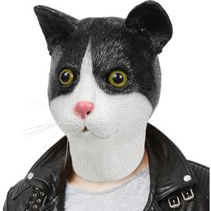Cute Cat Mask, Novelty Funny Latex Adults Animal Full Head Mask for Halloween Costume Cosplay Party Props for Unisex (Black, S)