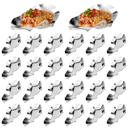 24 Pcs Stainless Steel Grillable Oyster Shells, Reusable for Cooking, Baking and Grilling Oysters, Shrimp, Scallops, Clams, Silver