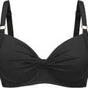 Women's Underwire Bikini Top - Push Up Swimsuit Top Only Twist Front Bathing Suit 2025 Retro Swim Bra (Black, L)