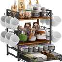 Coffee Bar Organizer Countertop Station Accessories, 4 Tier Mug Cup Holder with 12 Hooks, K Cup Coffee Pod Holder, Multifunctional Countertop Organizer for Kitchen