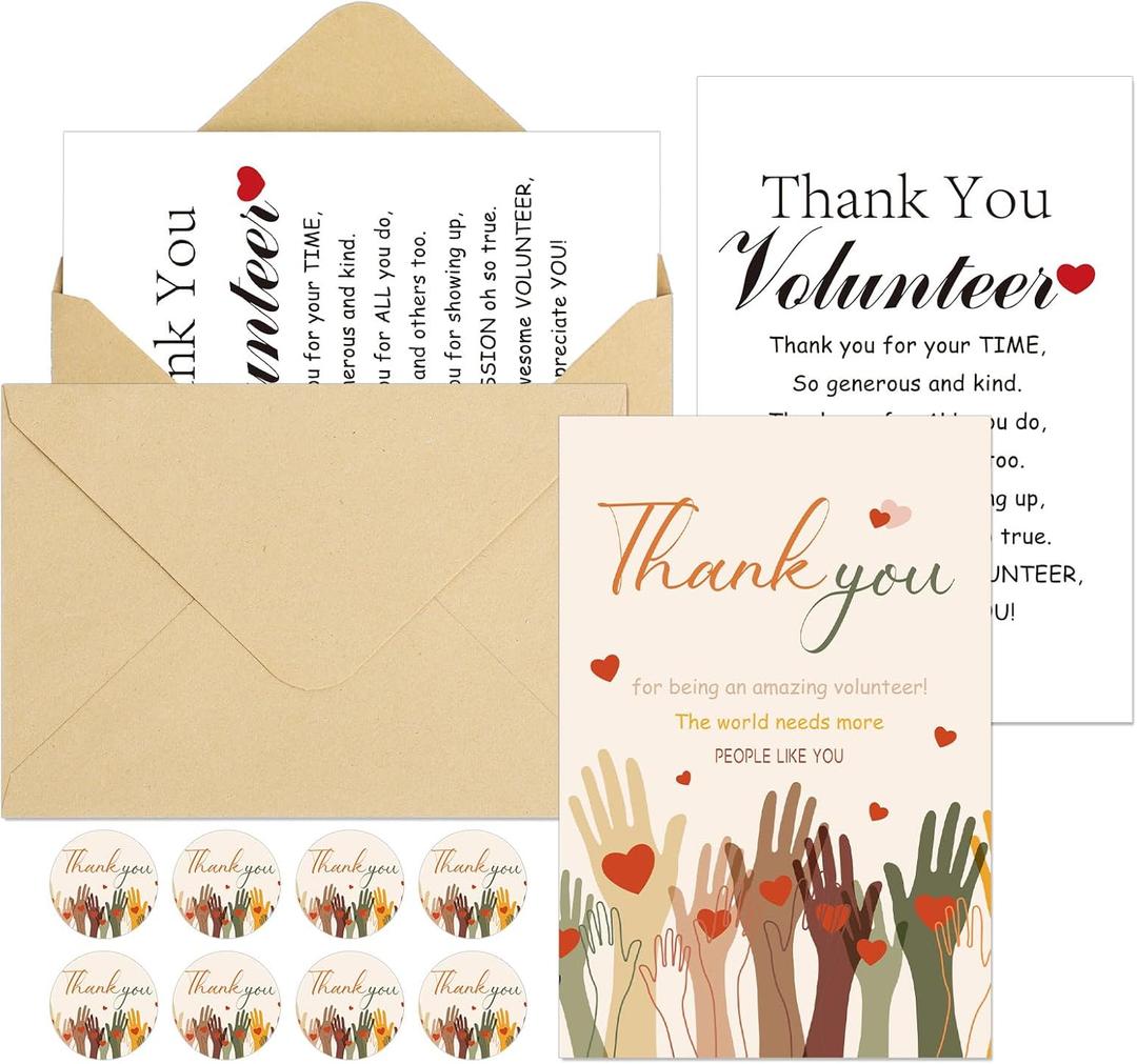 50 Sets Volunteer Thank You Cards with Envelopes and Stickers Appreciation Gifts Bulk You Are Greatly Appreciated Cards for Volunteers Social Workers Pastor Church Ministry Charity Supplies