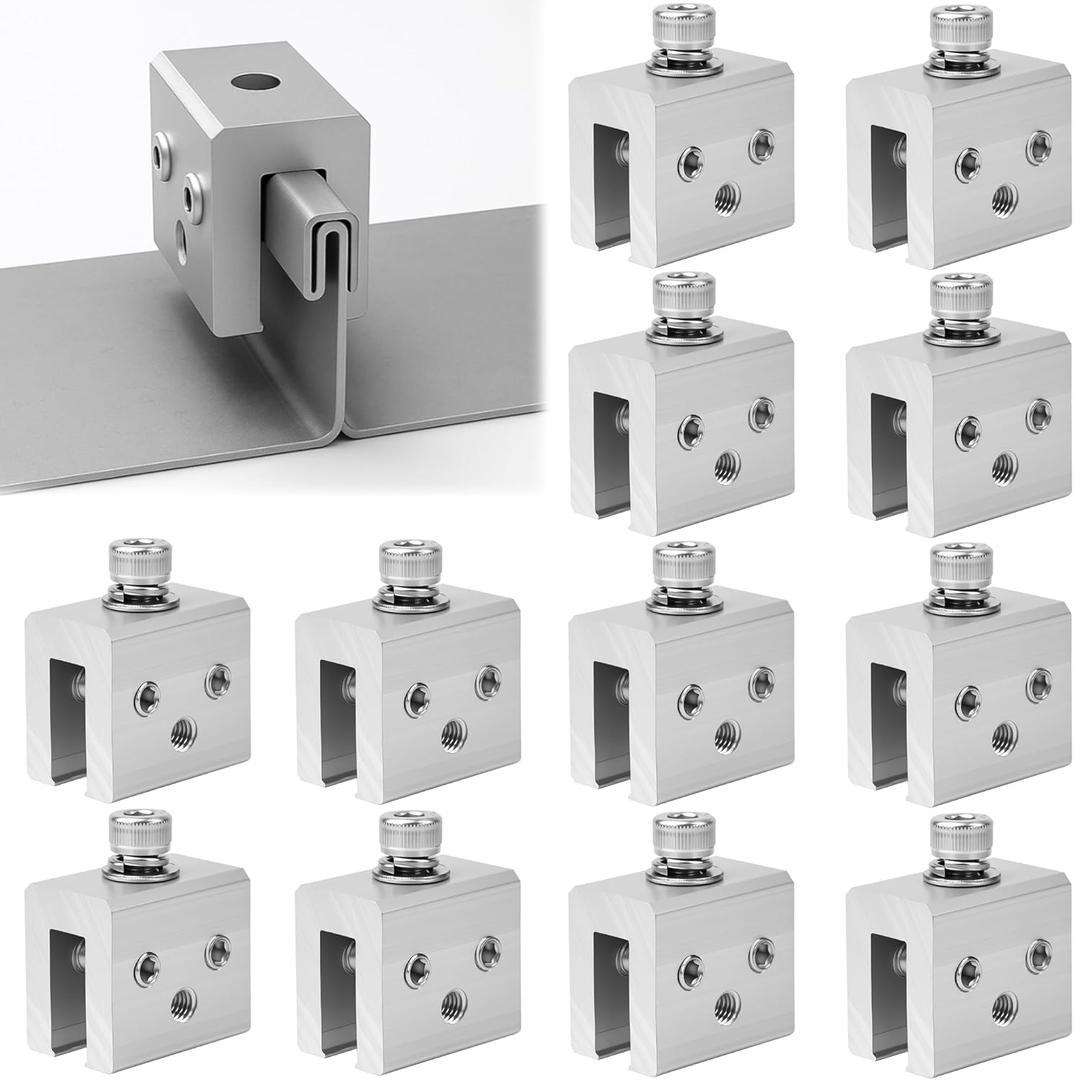 12 PCS Metal Roof Panel Clamps for Standing Seam Roofs, Non-Penetrating Aluminum Brackets with Stainless Steel Screws for Solar Racking Systems, Snow Guards, and Heat Cables, U-Shaped Base