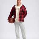 G Gradual Men's Flannel Jacket Fleece Sherpa Lined Hoodies Zip Up Plaid Shirt Warm Winter Jackets for Men with Zipper Pockets (Red, M)