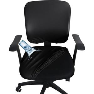 lygooh Waterproof Seat Covers Stretchable Desk Chair Cover Leather Computer Chair Slipcover Removable Washable Rotating Chair Covers for Rotating Office Chair Seat, Black 