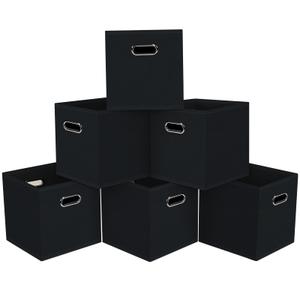 Black Foldable Storage Cubes Bins, Fabric Storage Box Cubes Organizer Baskets with Dual Handles for Home Organizer,Set of 6,(Black)