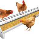 RYFT Chicken Feeding Trough 45", Heavy Duty Galvanized Steel Chicken Feeder with Crossbar, Holds 12 Chickens with Drainage Holes, Large Capacity Poultry Feeder Trough for Duck Geese Turkey Pigeon (Silver)