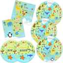 DYLIVeS Animal World Map Paper Dinner Dessert Plates, Luncheon Napkins Safari Woodland Atlantic Blue Ocean Animals Birthday Party Supplies for Boys Baby Shower Birthday Party Decorations, Serve 50
