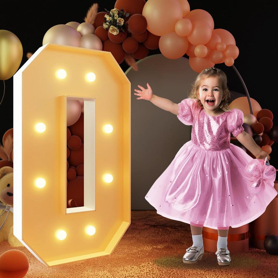 imprsv 3FT Light Up Numbers, Marquee Numbers 0 for Birthday and Anniversary Party Decorations, Large Light Up 0, Pre-Cut Foam Board Kit