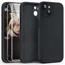 Pack of 2 HATOSHI for iPhone 13 Case, Liquid Silicone Upgraded [Camera Protection] with [2 Screen Protectors], Soft Anti-Scratch Microfiber Lining Shockproof Phone Case for iPhone 13 6.1 inch, Space Black