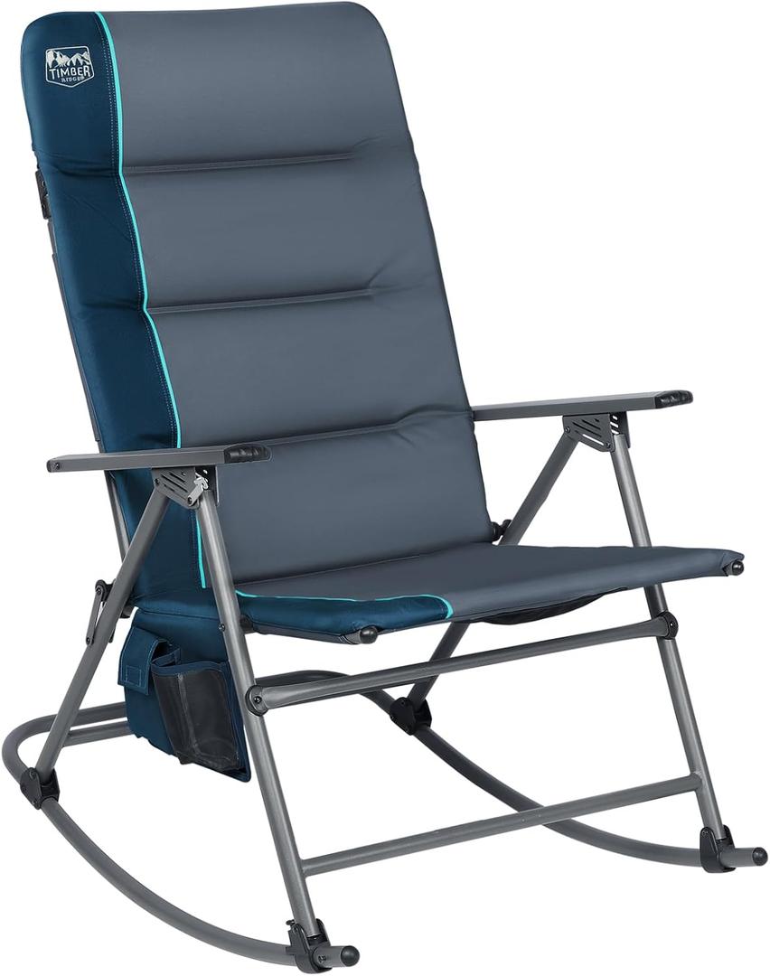 Timber Ridge Oversized Folding Rocking Camping Chair, Padded Outdoor Rocker with High Back, Portable Outdoor Chair for Patio, Garden, Lawn, Supports up to 400 lbs, Blue, 38 inches x 22.5 inches x 43.5 inches