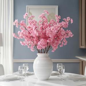 Daifunli 12 Pcs Artificial Cherry Blossom Branches Silk Fake Cherry Blossom Flowers 43 Inch Faux Stems for Spring Home Decor, Table Centerpieces, Wedding Bouquets(Deep Pink,Classic)