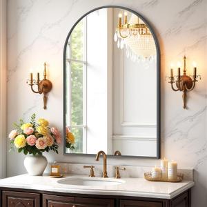 Bathroom Mirror for Wall, 36x24 Inch Arched Mirror, Matte Black Metal Framed Bathroom Vanity Mirror for Restroom Farmhouse, Anti-Rust, Tempered Glass, Hanging or Leaning