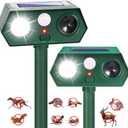 2Pack Solar Ultrasonic Animal Repellent Outdoor Cat Solar Animal Repeller with Motion Sensor&LED Flashlight Deer Repellent Devices to Scare Raccon Fox Rabbit Squirrel Skunk Repellent for Yard