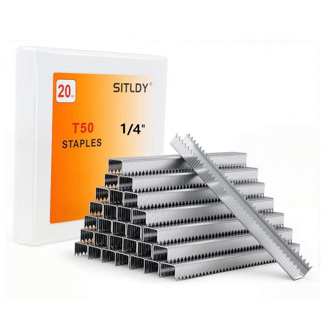 Heavy Duty T50 1/4- inch Length Staples 2520-Count, 3/8 Crown 20 Gauge Beveled Chiseled Pointed Galvanized Staples, for Pneumatic, Electric, Manual T50 Stapler Gun