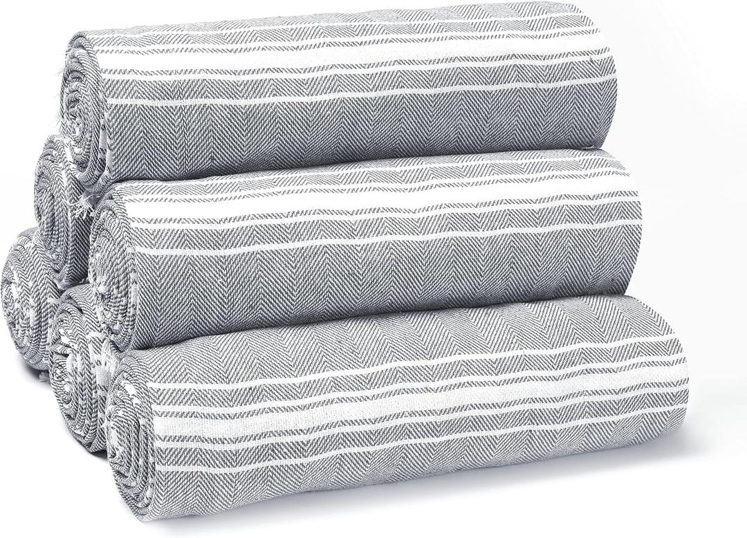 Belizzi Home Peshtemal Turkish Towel Chevron Beach Towels Oversized 36x71 Set of 6, Beach Towels for Adults, Soft Durable Absorbent Extra Large Bath Sheet Hammam Towel - Charcoal Grey, 6 Pack