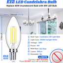 MAXvolador E12 LED Candelabra Bulb 40W Equivalent, 500LM Chandelier Light Bulb, Daylight White 5000K, B11 Filament Clear Glass Candle Base Light Non-Dimmable, 12 Pack