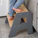 OCODILE 2-Step Wooden Step Stool for Toddlers | Kids Stool for Bathroom Sink & Kitchen Use | Non-Slip Step | Wooden Stool for Children Ages 2+ Years Gray
