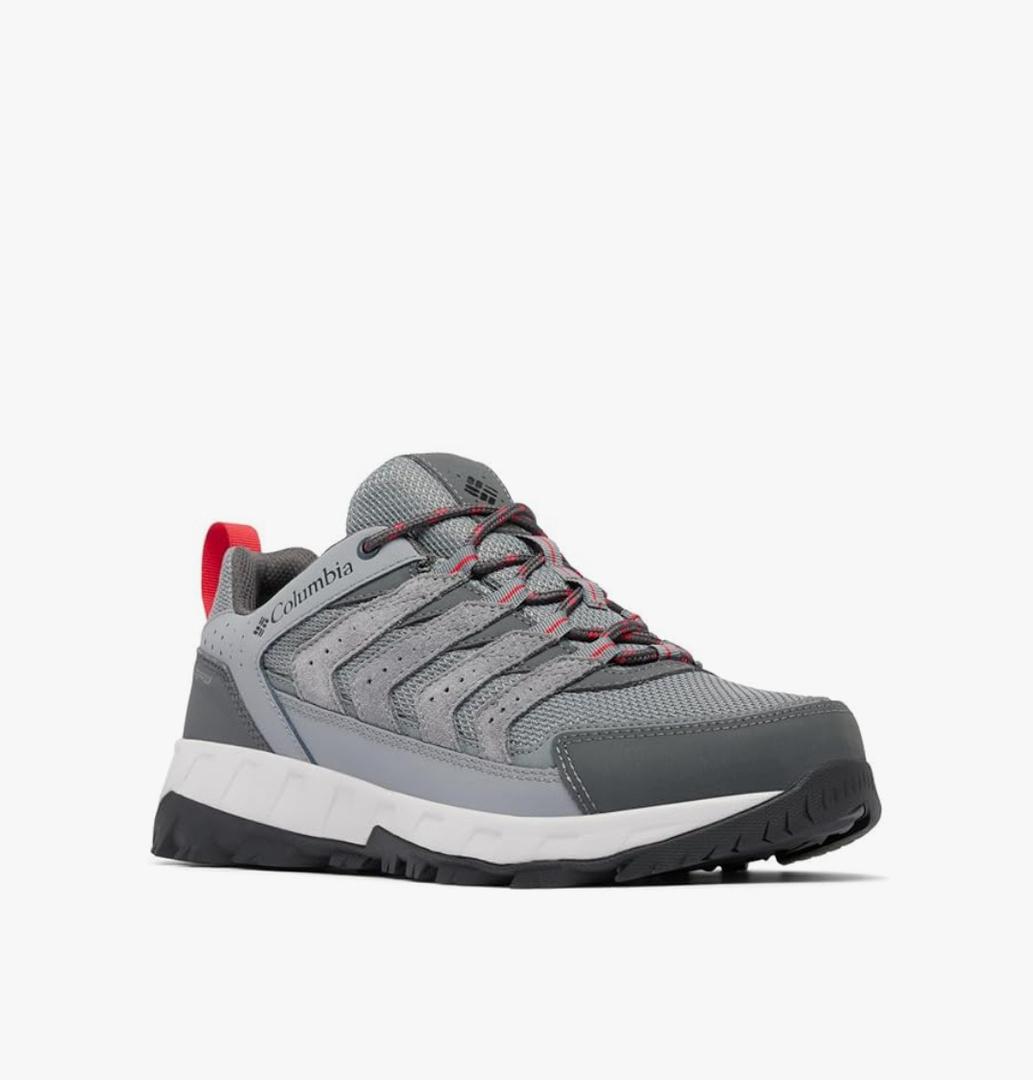 Columbia Mens Strata Trail Low Waterproof 12, Ti Grey Steel, Mountain Red