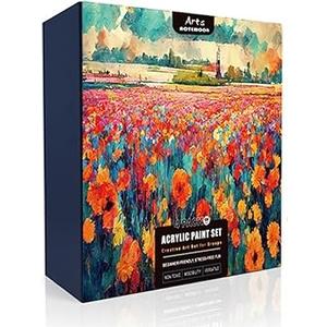 2 Pack Painting Set for Couples or Family Groups, 62 PCS Paint Set with 2 Table Easels,24 Acrylic Paints,6 PreDrawn & Blank Canvases for Painting,24 Brushes,2 Pencils,2 Palettes and Painting Guides