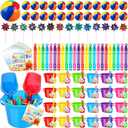 End of Year Gifts Summer Pool Beach Party Favor Include Inflatable Beach Ball Shovels Rainbow Pinwheels Bubble Wand Greeting Card for Party Supplies Gifts Prizes (72 Pcs)