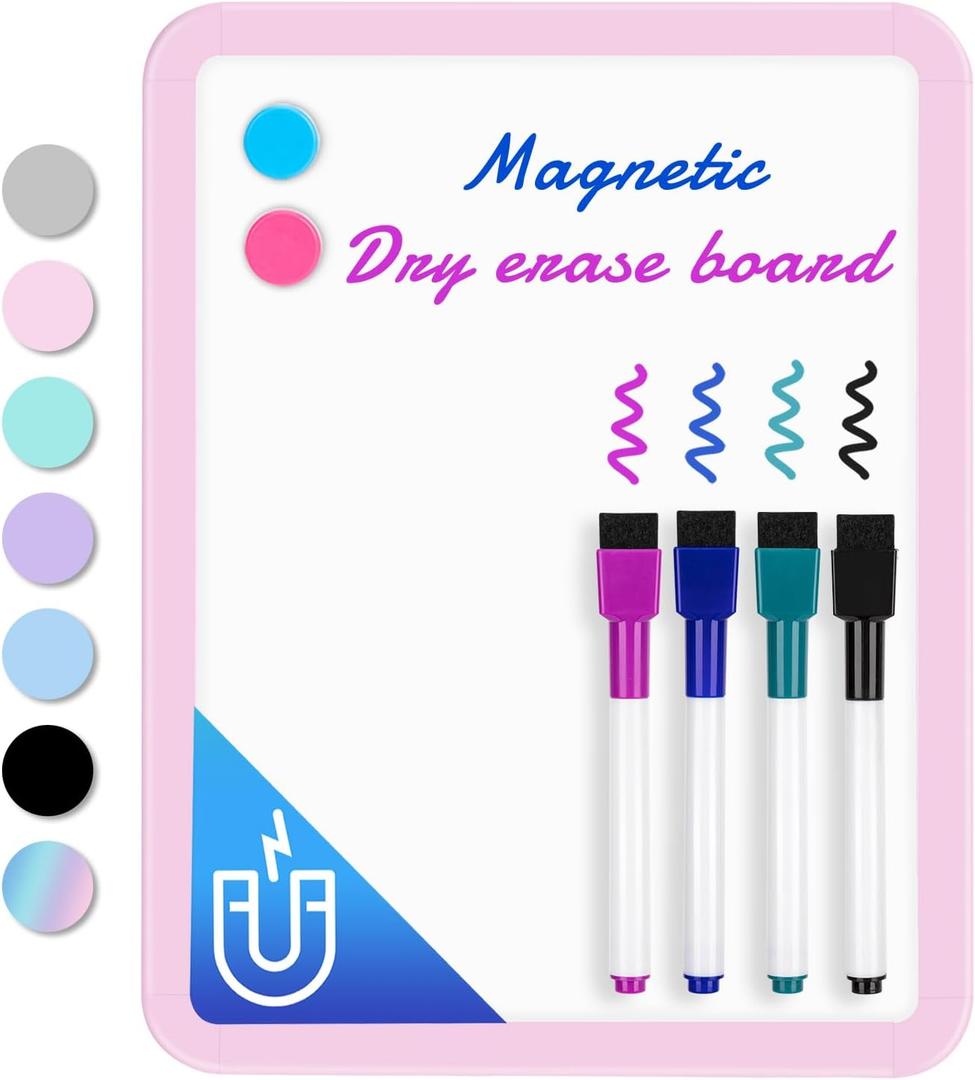 VUSIGN Small White Board Dry Erase, 8.5'' x 11'' Magnetic Dry Erase Board, Mini Whiteboard with Markers for Students, Fridge, Wall, Locker, Pink