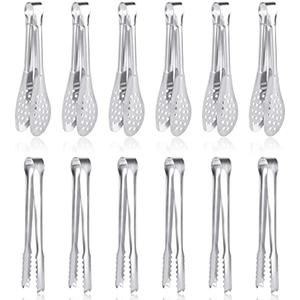 12 Pack Premium Small Serving Tongs, Dmoera Mini Stainless Steel Appetizer Tongs, 5Inch,5.2Inch(12.7cm)