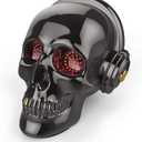 Skull Bluetooth Speaker Novelty Skeleton Unique Wireless Portable Speakers with Eyes Lights Halloween Decoration (Gray)
