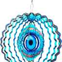 3D Wind Spinner Mandala 10 Inch Evil Eye Stainless Steel Wind Sculpture Blue Hanging Ornament Laser Cut Metal Art for Indoor Outdoor Garden Decoration Protective Amulet for Home and Yard