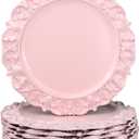 13" Pink Charger Plates, Set of 6 Plastic Textured Chargers for Dinner Plates with Embossed Rim, Table Dcor, Party, Wedding, Holiday (FD08P)