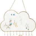 PH PandaHall Wall Jewelry Organizer, Stud Earring Holder Hanging Necklace Bracelet Display Stand with 10 Hooks Decorative Cloud Organizer for Necklaces Bracelets Small Grid for Stud Earring