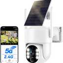 Camera Surveillance WiFi Exterieure sans Fil Solaire 2.5K 4MP avec 2.4G et 5GHz Wi-Fi, Batterie 8000mAh, Panneau Solaire 5W, 360° PTZ, IP66, Vision Nocturne Couleur, PIR Détection de Mouvement