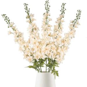 Delphinium Artificial Flowers Champagne 5PCS 41.7'' Long Stem Larkspur Fake Flowers for Tall Vase Realistic Silk Flowers Faux Flowers Bulk for Wedding Home Decor Arrangements (Champagne)
