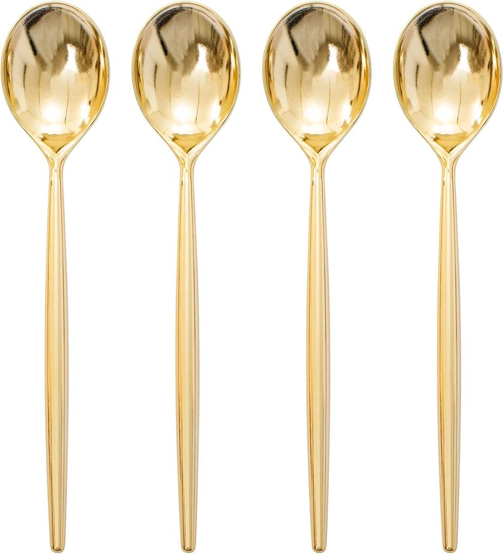 I00000 90 Pcs Gold Plastic Spoons,Disposable Silverware, Gold Plastic Cutlery, Heavy Duty Disposable Spoons Perfect for Parties, Wedding & Dinners