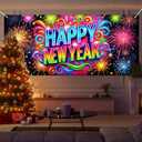 13x6ft Happy New Year Garage Door Banner Colorful Backdrop New Year Celebration Garage Door Cover Decoration for New Year's Eve Party Indoor Outdoor House Wall Background Decor