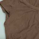 Casual Loose Fit V-Neck Tee Women's Solid Color Short Sleeve Regular Sleeve
, Brown, M