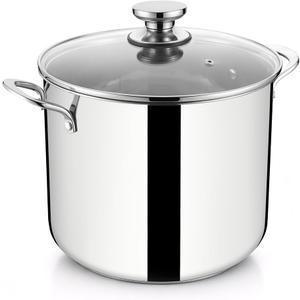 E-far 12 Quart Stock Pot with Lid, Stainless Steel Pot for Soup Simmering
