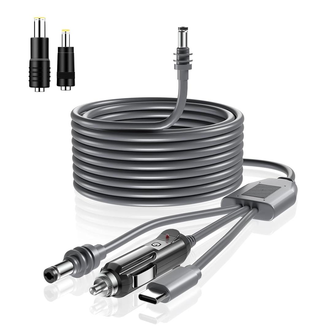 3 in 1 Starlink Mini Cable 10FT/ 3M,18AWG Car Charging Cable for Jackery Portable Power Station Explorer 880 550 500 300 290 240, 12-24V Cigarette Lighter Plug for Starlink Mini Accessories