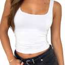 ForeFair Women's Sleeveless Square Neck Tank Top Double Layer Basic Crop Tops Summer Fitness Workout Casual Tops (Medium, White)