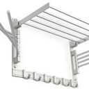 BGT Wash Clothes Drying Rack Wall Mount Laundry Room Organizer with Hooks & Swing Arms, 17" Metal Laundry Rack Silver