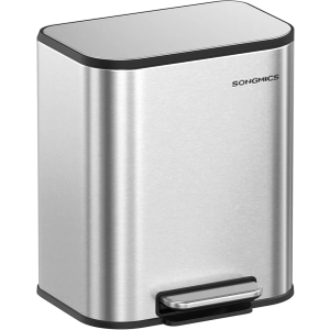 SONGMICS Kitchen Trash Can, 5.2-Gallon (20L) Garbage Can with Lid, Stainless Steel, Soft Close and Stays Open, Inner Bucket, Wide Non-Slip Pedal, Metallic Silver ULTB542E20
