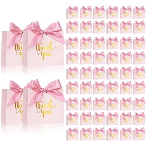 60Pack Small Thank You Gift Bags, 4.5x1.8x3.9 Inches Pink Mini Gift Bags Bulk with Ribbon Wedding Candy Favor Boxes Birthday Party Favor Bags for Baby Shower Anniversary