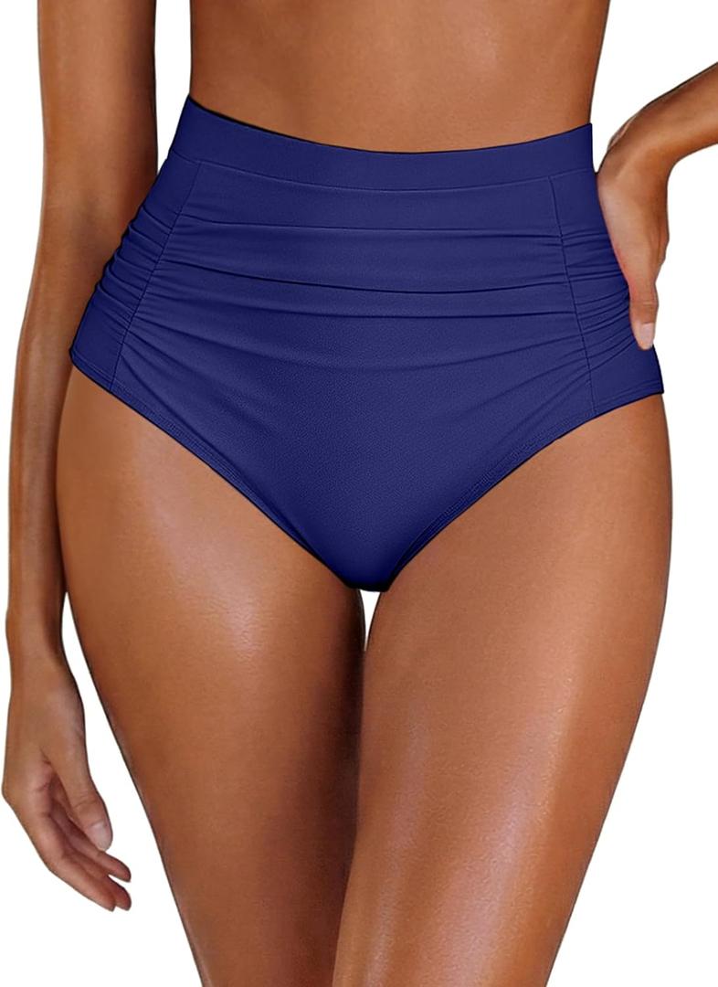 Arolina Womens High Waisted Bikini Bottoms Swim Bottom Ruched Full Coverage Retro Bathing Suit Bottoms, Smal
