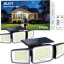 Solar Security Light Outdoor,Solar Flood Light with Active Motion Sensor,3 Heads 270 Wide Angle,Remote Control,IP65 Waterproof, 3 Modes (2 Packs)