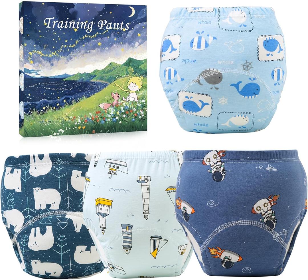 Upairy Potty Training Pants Cotton Absorbent Training Underwear for Toddler Boy and Girls 2T-5T,Soft Absorbent & Leak-Proof with Characters(4PCS,L)