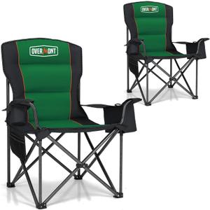 Overmont Oversized Folding Camping Chair - 450lbs Support with Padded Cushion Cooler Pockets - Heavy Duty Collapsible Chairs for Sports Garden Beach Fishing, 2pcs