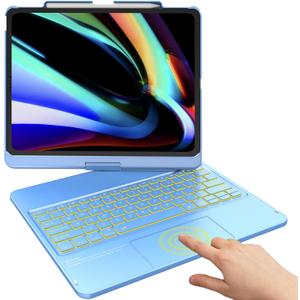 TQQ iPad Air 13 Inch Case Keyboard (M4 2026/M3 2025/M2 2024), iPad Pro 12.9 (6th, 5th, 4th, 3rd Gen) Keyboard - 360 Rotatable, 7-Color Backlight, Multi-Touch Trackpad, Thin & Light (Blue)