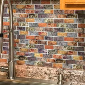Art3d 10-Piece Peel & Stick Vinyl Kitchen/Bathroom Backsplash Tiles, 12" X 12" Colorful Marble Tile Design