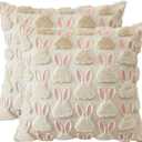 Artscope Easter Pink Rabbit Ears Pillow Covers 18x18 Set of 2 Decorative Easter Bunny Throw Pillow Cases Soft Plush Faux Fur Couch Cushion Case for Holiday Sofa Bed Room Home Decor-Beige