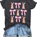 Easter Shirt for Women Bow Bunny Shirts Religious Rabbit Tshirt Coquette Bunny Tee Tops (Small, Grey)