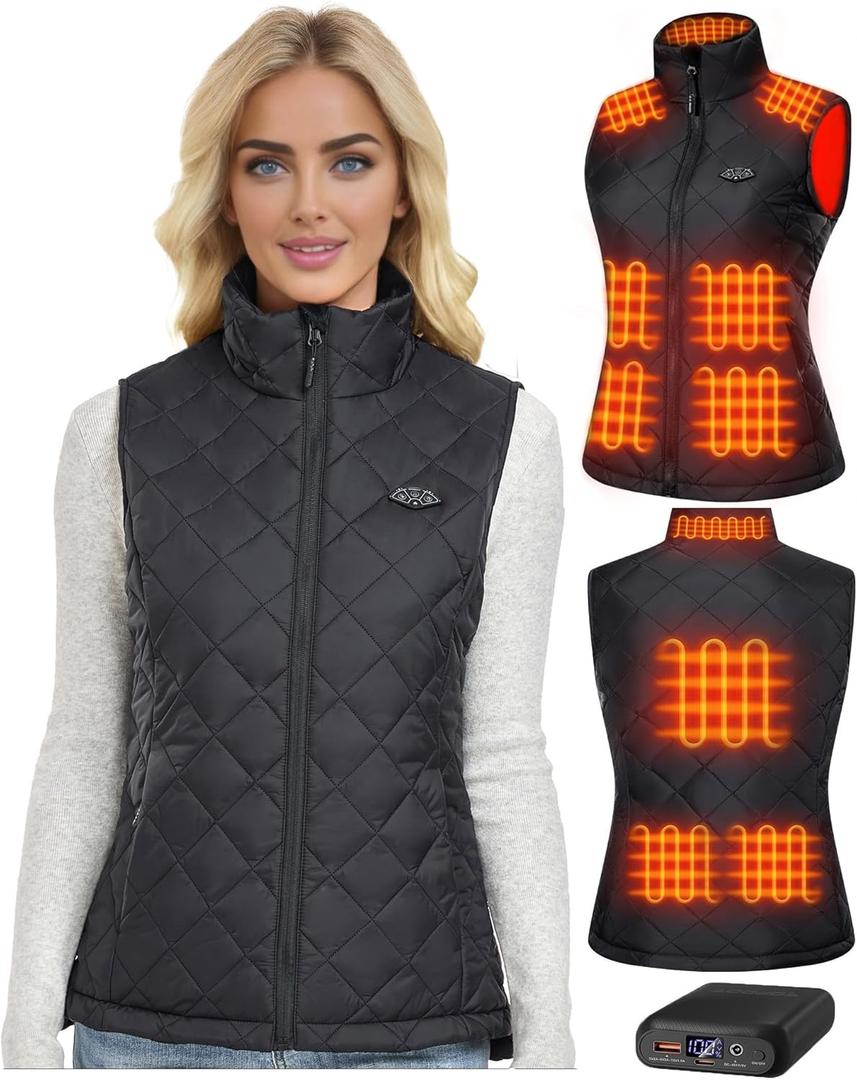 Topdot Heated Vest Women with Battery Pack 16000mAh 7.4V, Heated Vest for Women with 10-Heated Zones for Outdoor Work (Small, Black)